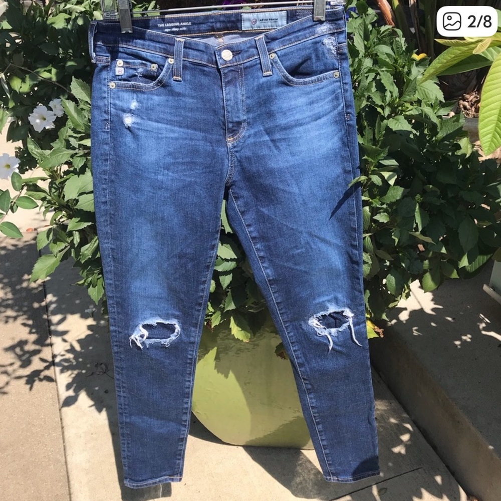 AG Adriano Goldschmied Super Skinny Ankle Legging jeans size 27 with patches